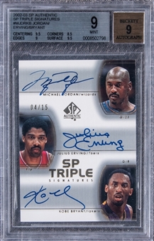 2002-03 SP Authentic SP Triple Signatures #MJDRKB Jordan/Erving/Bryant (#04/15) - BGS MINT 9/BGS 9